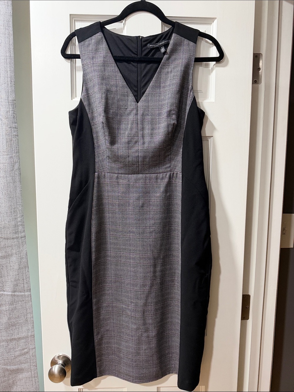 White House Black Market Black and Gray Plaid Sheath Dress